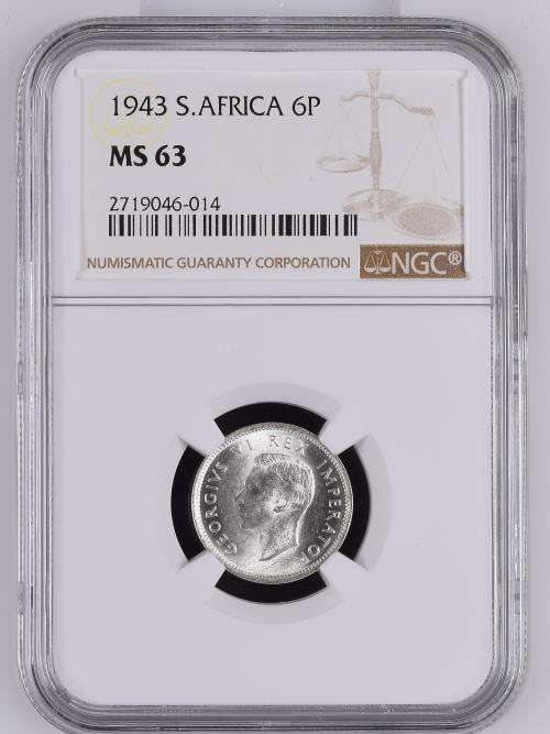 *** Brilliant UNC *** 1943 Six Pence (6P) - NGC Graded MS63 *** Only 9 x Coins Graded Higher ***