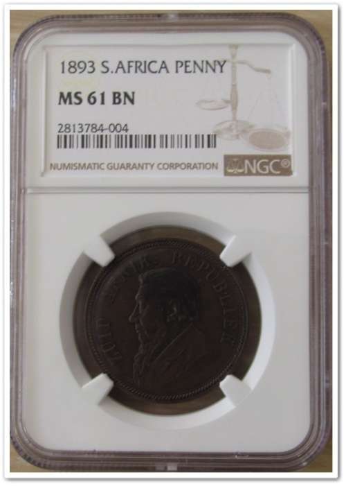 ZAR 1893 Penny - NGC GRADED MS61 - Brilliant UNC.