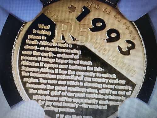 * THE ONE & ONLY * 2007 Protea 1/10 Ounce Gold De Klerk Speech - Peace Dove Mint Mark * PF70 U/C *