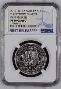 ** FIRST RELEASES ** 2017 PROTEA PROOF SILVER  R1 - THE FREEDOM CHARTER S1R - NGC GRADED PF70 CAMEO