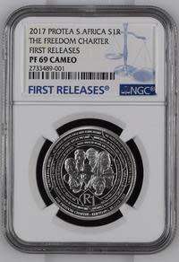 ** FIRST RELEASES ** 2017 PROTEA PROOF SILVER  R1 - THE FREEDOM CHARTER S1R - NGC GRADED PF69 CAMEO