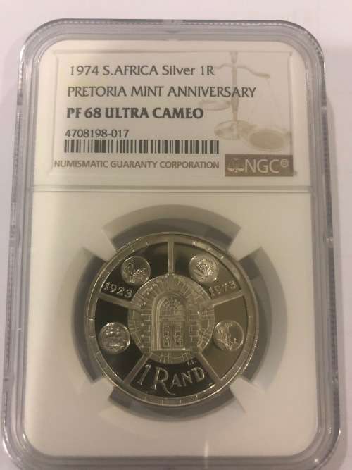 *** 2nd Finest Grade *** 1974 Silver R1 - Pretoria Mint Anniversary - NGC Graded PF68 Ultra Cameo