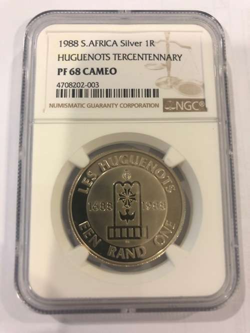 *** Finest Known *** 1988 Silver Proof R1 - Huguenots Tercentennary - NGC Graded PF68 Cameo.