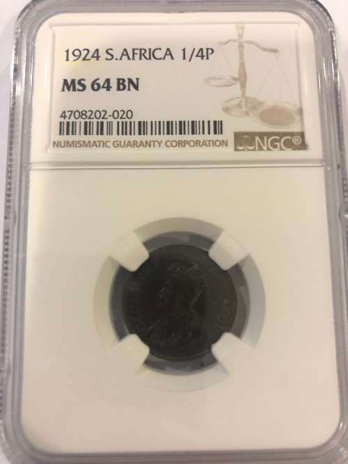 1924 Farthing (1/4 Penny) - NGC Graded MS64BN - Top Class Coin !!!