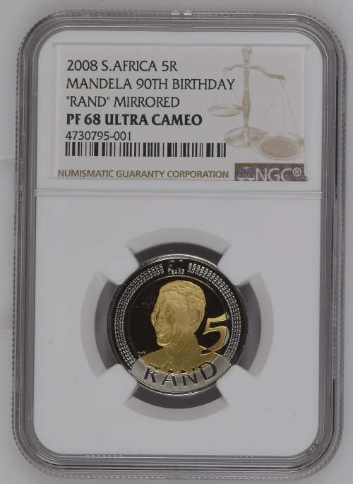 *** MIRRORED PROOF *** 2008 Nelson Mandela 90th Birthday Proof R5 - NGC Graded PF68 Ultra Cameo