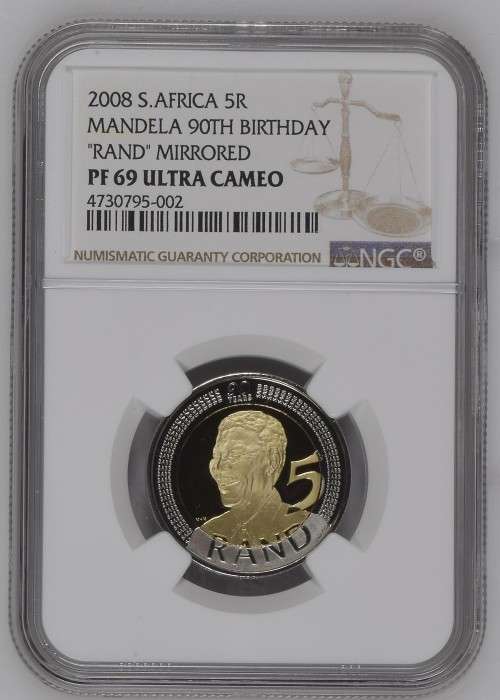 *** MIRRORED PROOF *** 2008 Nelson Mandela 90th Birthday Proof R5 - NGC Graded PF69 Ultra Cameo