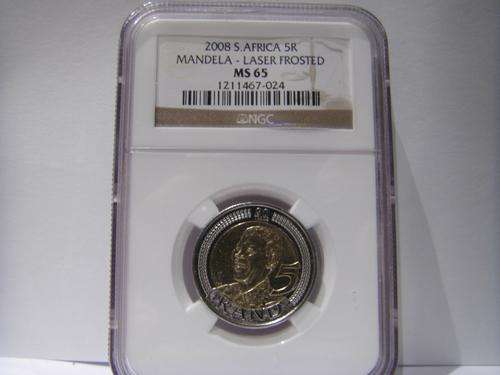 *** 2ND FINEST GRADE *** LASER FROSTED - MS65 MANDELA 90TH BIRTHDAY R5
