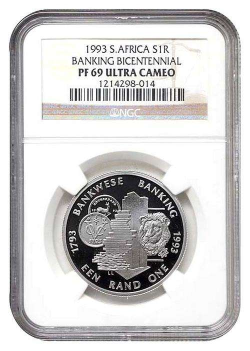 ** Finest Known Grade ** 1993 S1R Protea Proof Banking Coin. NGC Graded PF69 Ultra Cameo - R1 Start