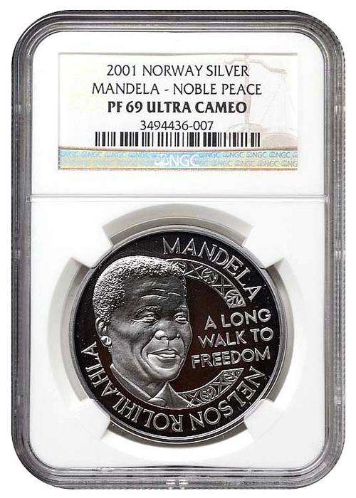 " One Away From Perfect " 2001 Mandela Noble Peace Silver Medallion - NGC Graded PF69 Ultra Cameo.