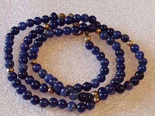 Classic Vintage Lapis Lazuli Bead Necklace with Gold Accent Beads