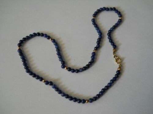 Classic Vintage Lapis Lazuli Bead Necklace with Gold Accent Beads