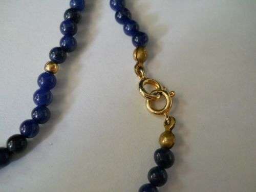 Classic Vintage Lapis Lazuli Bead Necklace with Gold Accent Beads