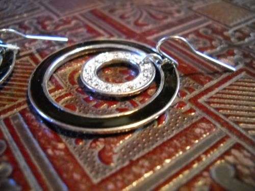 Contemporary Sterling Silver, Cubic Zirconia and Enamel Earrings