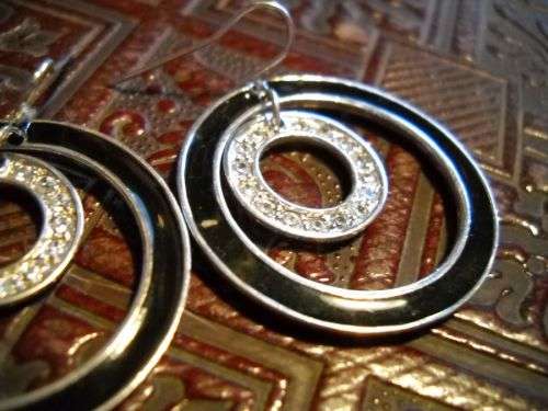 Contemporary Sterling Silver, Cubic Zirconia and Enamel Earrings