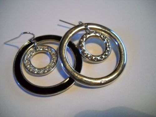 Contemporary Sterling Silver, Cubic Zirconia and Enamel Earrings