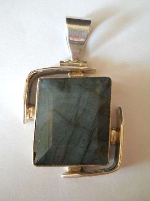 Stunning and Unique Pendant ~ Iridescent Labradorite Stone Bevel-set and Framed in Sterling Silver