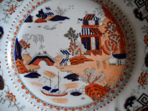 Victorian Mason`s Patent Ironstone Imari Cobalt Ware Plate, c1813-1829