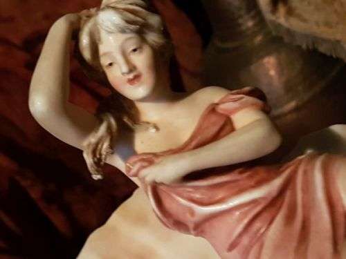 Antique Art Nouveau Royal Dux Porcelain Centerpiece / Spill Vase ~ Nymph Seated on a Shell ~ c1900