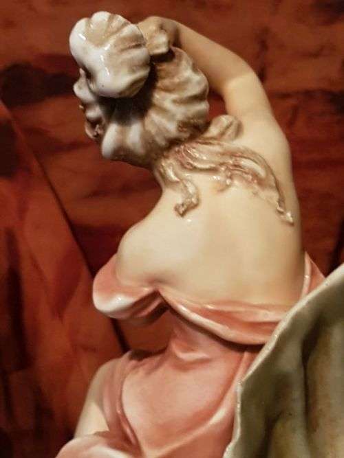 Antique Art Nouveau Royal Dux Porcelain Centerpiece / Spill Vase ~ Nymph Seated on a Shell ~ c1900