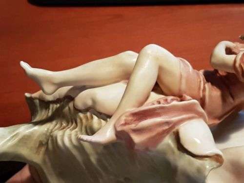 Antique Art Nouveau Royal Dux Porcelain Centerpiece / Spill Vase ~ Nymph Seated on a Shell ~ c1900