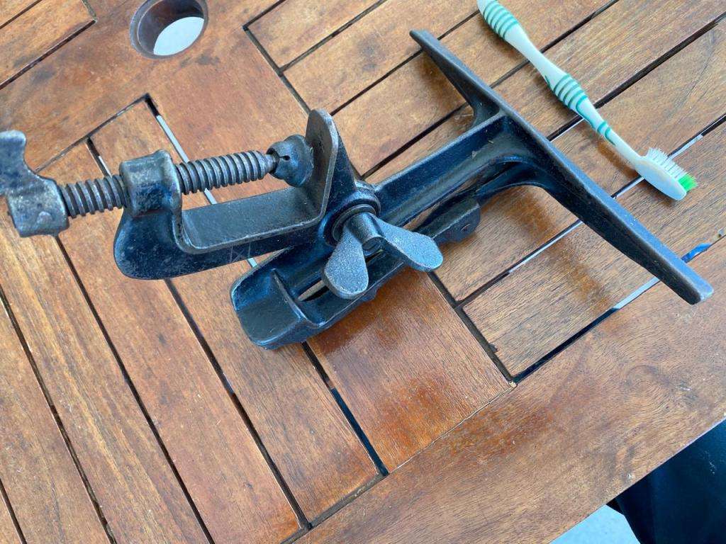 Japaned Saw Vice. Adjustable Angle With a Bench Clamp.