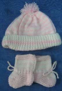 Baby Pink Knitted Hat and Booties.