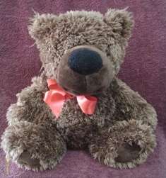 Plush Toy - Dark Brown Teddy With Red Bow +-28cm