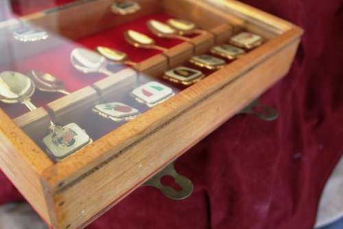1995 Rugby world cup Spoons in a glass case - 26 x 43 x 5 cm