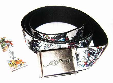 Ed Hardy Style Mens Cloth Belt - ( White with silver Detail )