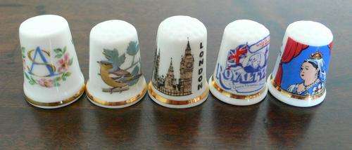(5)PORCELAIN ENGLISH THIMBLES - EXCELLENT CONDITION!!!