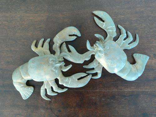 (2)BEAUTIFUL LARGE/HEAVY OLD BRASS SHRIMP ORNAMENTS - EXCELLENT STARTING PRICE!!!