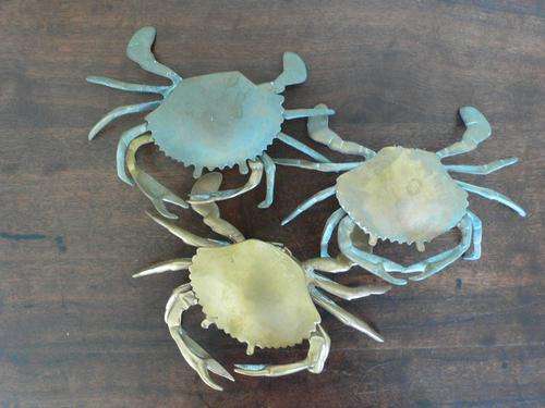 (3)BEAUTIFUL LARGE/HEAVY OLD BRASS CRAB TRINKET BOX ORNAMENTS - CALLING STAR SIGN CANCER!!!