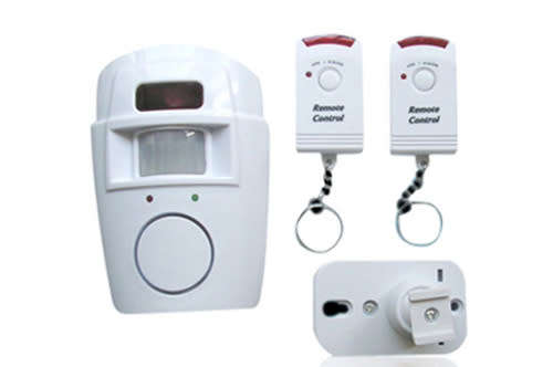 Wireless Motion Sensor Alarm and Chime Kit with two remote controls and wall mount