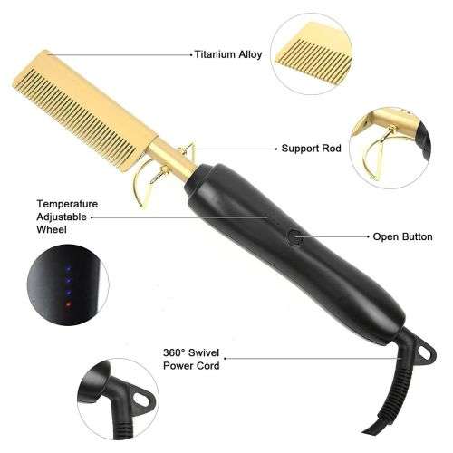 Electric Hair Hot Comb for Women and Men - 2 in 1 Straightener/Curling iron