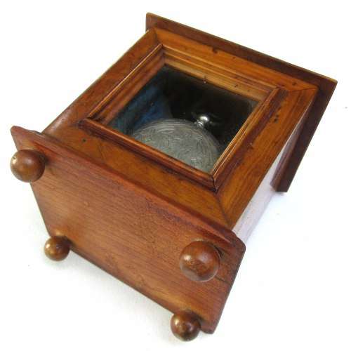 very rare wooden antique fob watch case containing fine sterling silver fob watch key winder