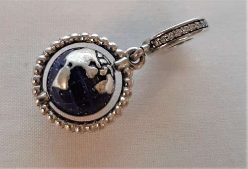 Amazing Sterling Silver PANDORA Dangle Charm swivel globe and pave style cz stuuded band WOW!!!
