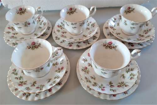 5 Fabulous everyday Quality Royal Albert Tea Trios, appear unused, no signs of wear anywhere WOW!
