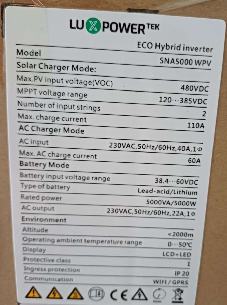 Luxpowerteck 5kw Eco Hybrid Inverter (LUX -SNA5000PV) INVERTER + WIFI Dongle