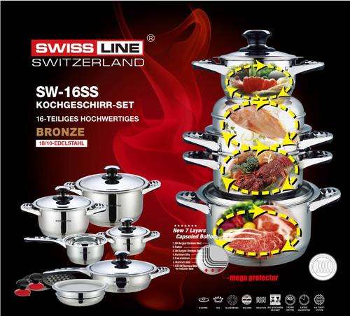 SwissLine 16-Piece Stainless Steel Cookware Set