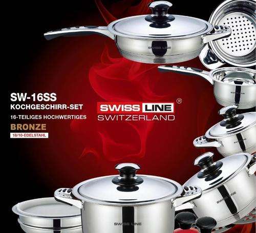 EXCLUSIVE SwissLine (Switzerland) 16-Piece Stainless Steel Cookware Set - Very Limited