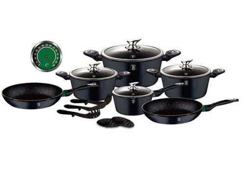 Berlinger Haus 15-Piece  Marble Coating Colour Change Flame Guard Cookware Set - Black