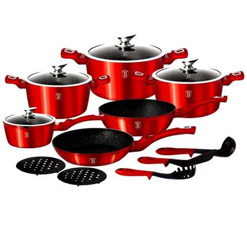 Berlinger Haus 15-Piece Matellic Line Cookware Set - Burgundy