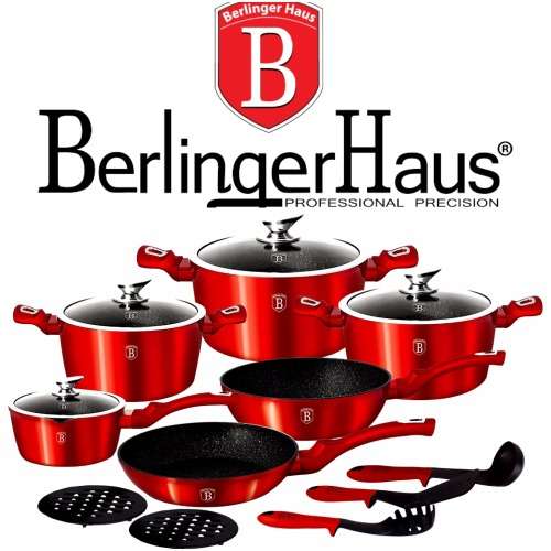 New Berlinger Haus 15-Piece Matellic Line Cookware Set - Burgundy