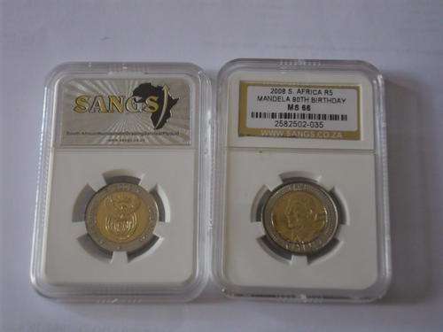 5 x 2008 MANDELA 90th BIRTHDAY COINS - MS 66 SANGS GRADE