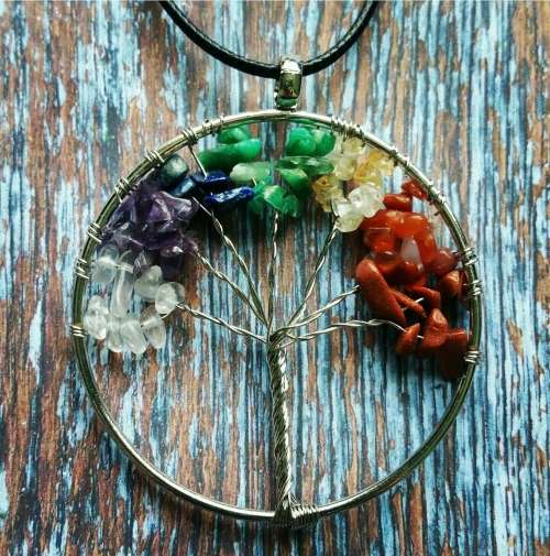 Chakra Tree Of Life Natural Stone Pendant Necklace