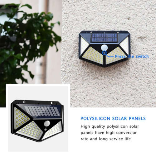 Solar LED Outdoor Garden Lamp Human Body Induction Wall Lamps Four Sides 100LED Charging Home Decor