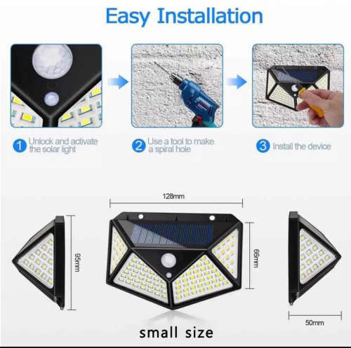 Solar LED Outdoor Garden Lamp Human Body Induction Wall Lamps Four Sides 100LED Charging Home Decor