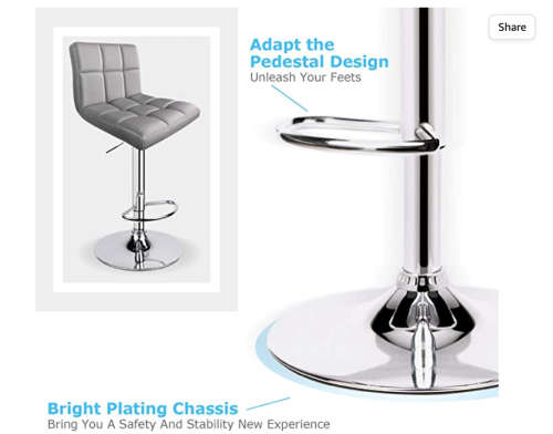 Adjustable Height Swivel Bar Stool, With Chrome Finish