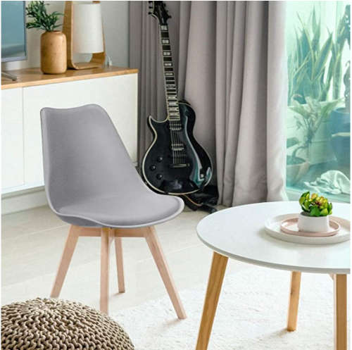 Dining Chair Modern Bar Chair Kitchen Chair with Padded Seat Faux Leather Tulip Beech Wooden Legs