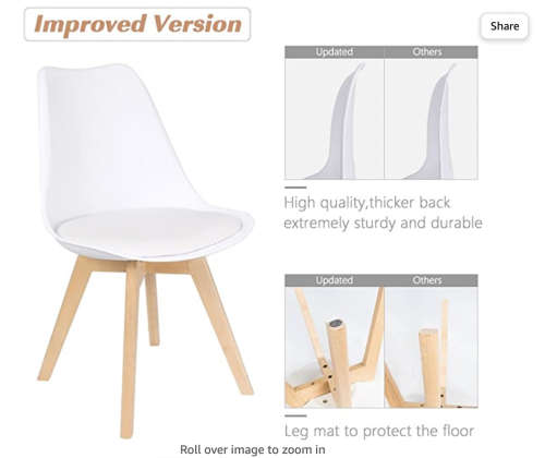 Dining Chair Modern Bar Chair Kitchen Chair with Padded Seat Faux Leather Tulip Beech Wooden Legs